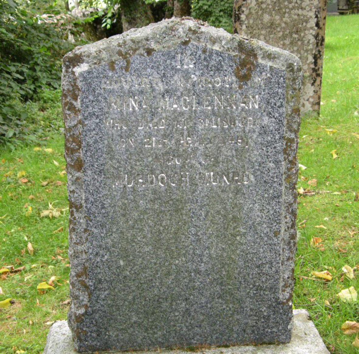 Photo of headstones/Mina MacLennan died 1849 MI Milton, Strathconon